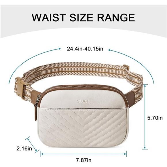 Mini Crossbody Waist Bag Adjustable Strap, Beige 02 - Picture 3 of 6